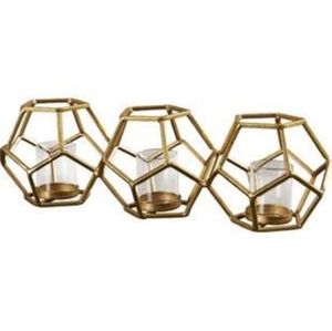 Portavelas Votivo de Metal Dorado Ecológico Hecho a Mano para Decoración Navideña con Diseño Hexagonal Recién Diseñado y Estampado Troquelado - Product Image 1