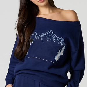 OffShoulder Sorority Printed Women's Heavyweight Polyester/Cotton <b>Blend</b> Crewneck Oversized Lined Cozy Fleece Winter Pullover - Product Image 1