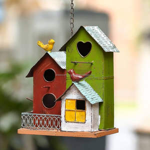 Casa de pájaros decorativa de metal para jardín, refugio colgante para exteriores, lugar de anidación para pájaros pequeños, patio trasero, balcón, terraza - Product Image 6