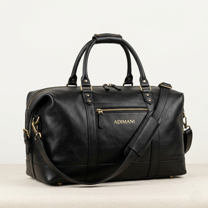 Bolsa de Viaje Adimani Premium de Cuero Negro, Bolsa de Fin de Semana con Cierre de Cremallera, Gran Capacidad, Unisex, 22 Pulgadas - Product Image 1