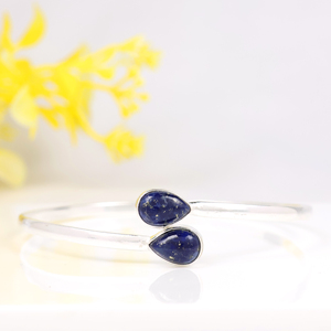 Wholesale Brass Silver Plated Flower Natural Malachite Opaque Gemstone Teardrop Cuff Bangle Boho Wedding Big Two <b>Stone</b> <b>Bracelet</b> - Product Image 5