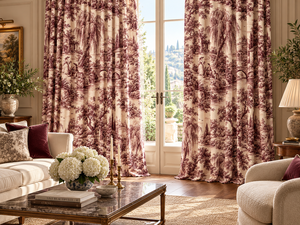 Cortinas Decorativas con Estampado de Paisaje Campestre, Tela Roja con Diseño Toile para Ventanas de Patio - Product Image 4