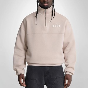 Custom Quarter Zip Sweatshirt Oversized Drop Shoulder Pullover Heavyweight Fleece Streetwear 100% Cotton 3d Embroidery Hoodies - Product Image 1