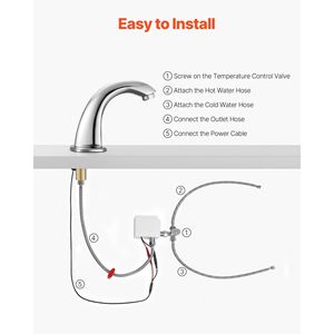 Rubinetto Automatico per Lavabo Bagno con Sensore di Movimento, Senza Contatto, Regolabile, a Batteria, con Copertura per Foro del Rubinetto del WC - Product Image 5