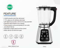 Licuadora de Mesa YIDA MHMF YD-2799PNC, 1000W, Jarra de Vidrio de 1.75L, Programa Preestablecido + Control de Velocidad/Temporizador Variable + Pantalla Táctil Digital + Bloqueo de Seguridad