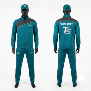 Tenue de tennis de table en polyester tricoté premium 280 GSM, gris sarcelle avec empiècements contrastants, survêtement personnalisable avec logo - Product Image 1