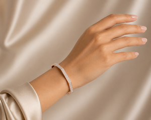 18K Rose Gold Plated Lab Grown Diamond Minimalist Diamond Cuff Bracelet in Rose Gold Slim Pave <b>Set</b> Luxury <b>Bangle</b> for Women - Product Image 1