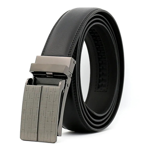 Ceinture formelle en cuir de vachette noir véritable avec une boucle rectangulaire automatique durable pour un ajustement sûr et un look élégant - Product Image 6