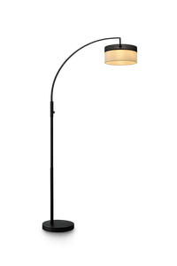 Modern Luxury LED <b>Floor</b> <b>Lamp</b> Arc Design Metal Base Fabric Drum Shade <b>Adjustable</b> Height E26 3000K Warm Light Living Room - Product Image 1