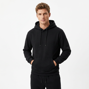 Ensemble de survêtement unisexe noir avec sweat à capuche et pantalon de jogging, décontracté, couleur unie, 100 % coton respirant, avec cordon de serrage - Product Image 3