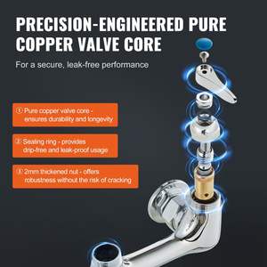 Grifo de Cocina de Pared de 25 Pulgadas de Alto, Distancia entre Ejes de 8 Pulgadas, Caño Giratorio de 12 Pulgadas, Rociador de Prelavado, Latón, Función Extraíble - Product Image 3