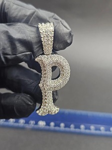 Colgante Letra P de Moissanita y Plata 925 con Microincrustaciones de Cristal y Diamantes de Imitación, Amuleto Unisex Estilo Hiphop, Regalo - Product Image 6