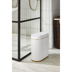 Nuovo Cestino per Rifiuti Slimline da 2 Galloni per Bagno, Camera da Letto, Cucina, Ufficio - Bianco con Finiture Dorate - Product Image 2
