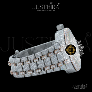 JUSTHIRA Men's Diamond Encrusted Stainless Steel Analog Quartz Moissanite Watch <b>Case</b> Luxury Hip Hop Style Gift For Him - Product Image 3