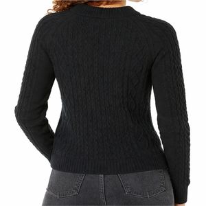 Pull en maille torsadée noir pour femme, col rond, doux, chaud, décontracté, manches longues, classique, élégant, confortable, 2 pièces devant - Product Image 2