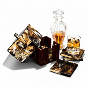 Posavasos de Cuerno Natural de Alta Calidad para el Hogar y Restaurantes, Juego de 6 con Soporte para Posavasos y Almohadillas Redondas Indias - Product Image 4