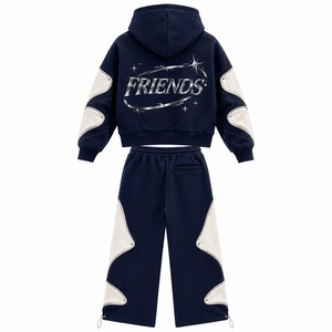 Ensemble sweat à capuche personnalisé avec logo, bleu marine et blanc, crop top oversize et pantalon large, unisexe, décontracté, pour l'automne - Product Image 6