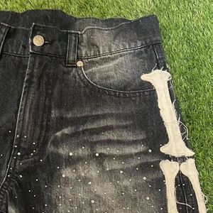Men's Acid Wash Oxford Fabric <b>Knee</b> Length Drawstring Closure Casual Board Shorts Vintage Heavy Cotton Distressed Plain Blank - Product Image 4