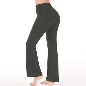 Pantalon de yoga évasé taille haute élastique personnalisé pour femme, coupe décontractée, couleur unie, vente en gros - Product Image 2