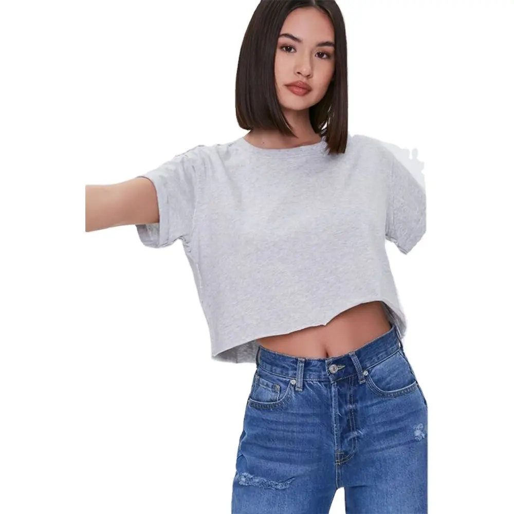 2022 Womens Casual Plain Custom Cotton Oversize Long Full Sleeve Round Neck Tunic T Shirts and crop top For Women Ladies