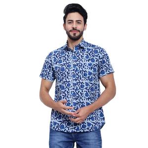 Chemise en coton pour homme, imprimée à la main, à manches courtes, en coton doux, chemise imprimée par un designer, chemise à manches longues pour les occasions spéciales - Product Image 1