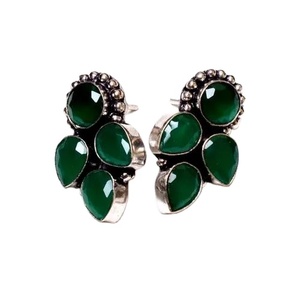 Direct Factory Antique Oxidized Brass <b>Silver</b> Hanging Pear-Shaped Bezel <b>Set</b> <b>Earring</b> Natural Stone Trendy Party Wedding Jewelry - Product Image 1