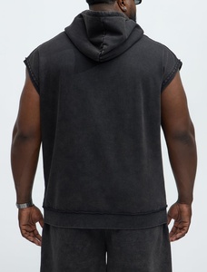 Men's <b>Sleeveless</b> Hooded Sweatshirt Oversized Washed High Quality Heavyweight Men's Plus Size Hoody Custom Logo Pullover <b>Hoodie</b> - Product Image 2