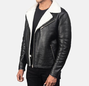 Blouson en cuir unisexe coupe ajustée pour moto, fermeture éclair, col montant, style urbain, hiver, noir, logo frontal, imperméable - Product Image 2