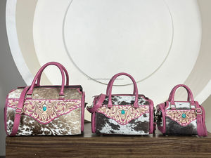 Premium Quality <b>Large</b> Tooled Leather Cowhide Speedy Bag Floral Carved with Turquoise <b>Stone</b> Cowgirl Travel Duffel Overnight Bags - Product Image 5