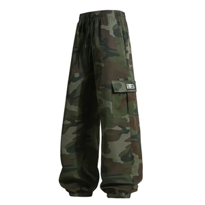Baggy Cargo Sweatpants Men Multi Pocket Fleece Joggers Oversized Streetwear Cotton Custom Logo Pants OEM camo - Product Image 1