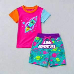 Ensemble deux pièces en coton pour enfants : T-shirt et short respirants et légers, tenue décontractée, taille personnalisée, fourniture OEM - Product Image 3