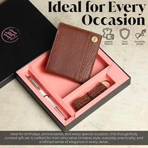 WRIZA Genuine Leather <b>Wallet</b> Combo with Pen and Keychain Gift Set Alligator Pattern <b>RFID</b> Protection Men's Minimalist Style - Product Image 5