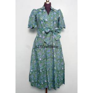 Robe élégante décontractée en coton pour femme, à manches courtes, imprimée, coupe trapèze, tunique moulante, longueur midi, vêtement de mode féminin - Product Image 1