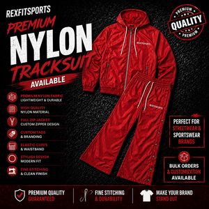 ชุดวอร์มไนลอนพรีเมียมแบบสั่งทำพิเศษ REXFIT SPORTS 2026 สำหรับผู้ชาย เสื้อแจ็คเก็ตมีฮู้ดแบบซิปเต็มตัวและกางเกงติดกระดุม – ชุดกีฬาแบรนด์ส่วนตัว - Product Image 1