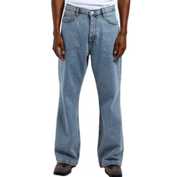 Jean en denim droit pour homme de haute qualité, coupe classique, taille mi-haute, délavé, avec boutons décoratifs, style décontracté, effet stonewash, 100% coton