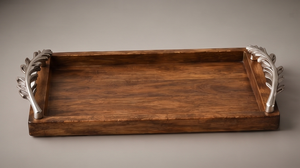 Bandeja de Madera con Diseño Único de Hojas, Bandeja Rectangular de Madera de Mango Oscuro con Herrajes - Product Image 2