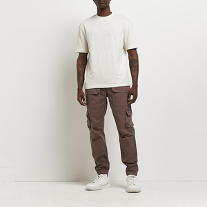 Jogging cargo marron pour homme, taille élastique, cordon de serrage, plusieurs poches, tenue décontractée pour l'automne - Product Image 3