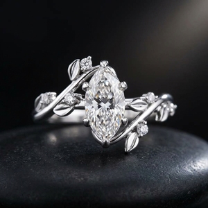 14K White Gold Diamond Ring Marquise Cut Solitaire Nature Inspired <b>Botanical</b> Leaf Engagement Ring Featuring <b>Lab</b> Grown Diamond - Product Image 3