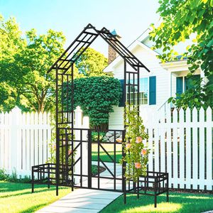 Arche de jardin en métal noir avec portail et jardinière, dimensions 80,71 x 97,24 cm, support pour plantes grimpantes, treillis pour roses d'extérieur - Product Image 2