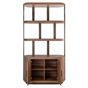 Étagère à livres décorative en bois contemporaine et moderne à 6 niveaux, avec 2 portes et design sans dossier, pour salon et maison - Product Image 3