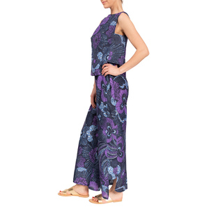 Conjunto de Salón para Mujer con Estampado Floral, Top sin Mangas, Pantalones de Pierna Ancha, Viscosa y Algodón, Cintura Elástica, Ropa Casual de Verano - Product Image 4