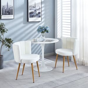 Set di 2 Sedie da Pranzo Moderne Bianche con Schienale Confortevole e Cuscini in Tessuto a Pelo Corto, Gambe in Tubo di Ferro Color Legno - Product Image 4