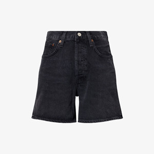 Shorts Bermuda de Mezclilla Azul Oscuro de Cintura Alta para Hombre, Casuales, de Algodón Tejido, Cintura Elástica, Bolsillos, Estampado Digital, Secado Rápido, 180g - Product Image 1