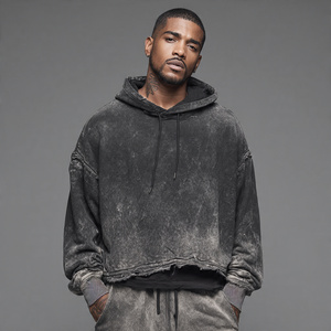 <b>Men</b> <b>Crop</b> Drop Shoulder Washed Hoodie <b>Tops</b> <b>Men</b> Washed Cropped Hooded <b>Tops</b> <b>Mens</b> Winter Short Long Sleeve Hoodies <b>Men's</b> - Product Image 3