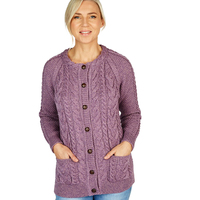 Cárdigan de Punto Trenzado Morado para Mujer, Estilo Urbano, para Todas las Temporadas, Informal, Grueso, Antiarrugas, Transpirable, con Botones al Frente
