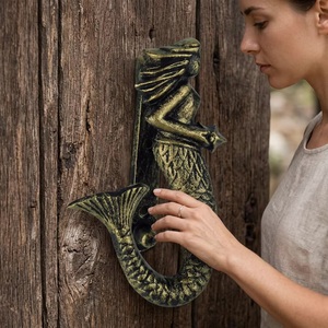 Mermaid <b>Door</b> Knocker Zinc Alloy Coastal Design Durable Exterior Use with Screws - Product Image 4