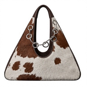 Bolso Tote de Cuero con Estampado de Piel de Vaca, con Asa de Cadena Metálica, Bolso de Hombro Moderno - Product Image 1