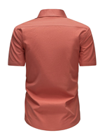 Chemise décontractée pour homme en popeline de coton unie 120g à manches courtes, col rabattu, poche, style estival, fabrication artisanale