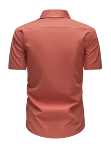 เสื้อเชิ้ตผู้ชายสีพื้น ผ้าคอตตอนป๊อปลิน 120 กรัม แขนสั้น สไตล์ลำลอง ปกคอพับ มีกระเป๋าเสื้อ สไตล์ฤดูร้อน งานฝีมือประณีต - Product Image 2