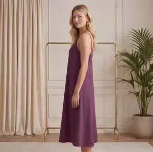 Robe midi violette élégante pour femmes, bretelles spaghetti, col en V, sans manches, décontractée, coupe trapèze, légère, style maxi - Product Image 5